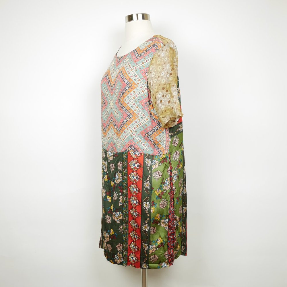 TINY by Anthropologie Women's S Green & pink floral short sleeve chiffon dress - Picture 3 of 10